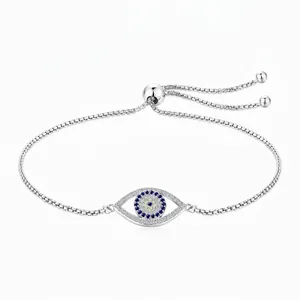 Bracelet Réglable en Argent Sterling S925 Œil Maléfique Pour Femme Incrusté de Zirconia Bijoux de Mode Luxe Léger