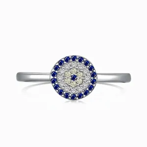 S925 Sterling Silver Evil Eye Ring For Women Blue White Zirconia Inlaid Round Finger Ring Light Luxury Fashion Jewelry