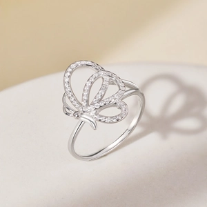 Elegant S925 sterling silver butterfly ring with sparkling cubic zirconia pavé detailing