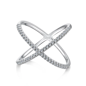 Bague croisée minimaliste en argent sterling S925 avec zircons scintillants pour femme
