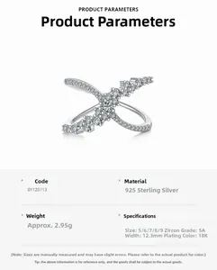Macro dell'anello a croce a X in argento sterling S925 con zirconi di grado 5A
