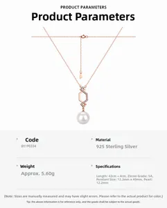 Detail of rose gold S925 silver necklace with 5A zircon inlay and a large white pearl