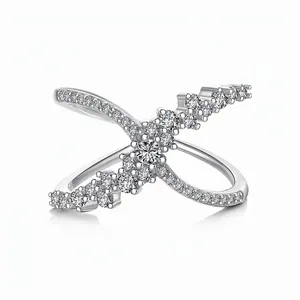 Anello in Argento Sterling 925 di Lusso per Donna Design Geometrico a Croce Con Zirconia Intarsiata Lettera X Anello Placcato Gioielli