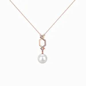925 Sterling Silver Freshwater Pearl Pendant Necklace For Women Elegant Rose Gold Zirconia Inlaid Geometric Clavicle Chain