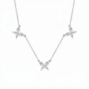 Collier Pendentif Papillon en Argent Sterling 925 pour Femme Elégant Strass Taille Marquise Bijoux de Mode Chaîne de Clavicule