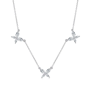 Collier élégant en argent sterling S925 avec trois pendentifs papillons et zircons marquises