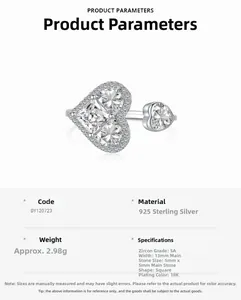 Detailed specifications for 925 sterling silver heart ring with 5mm square 5A zircon