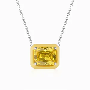 925 Sterling Silver Zirconia Necklace For Women Colorful Enamel Macaron Candy Color Geometric Pendant Clavicle Chain Jewelry