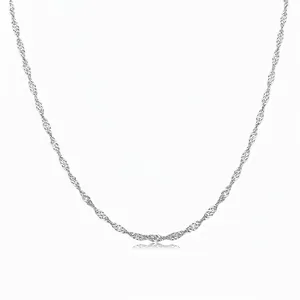 Minimalist 925 Sterling Silver Water Wave Chain Necklace For Women Elegant Simple Clavicle Chain Jewelry Accessory Gift