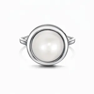 S925 Sterling Silver Freshwater Pearl Open Ring For Women Elegant Minimalist French Style Adjustable Geometric Finger Jewelry