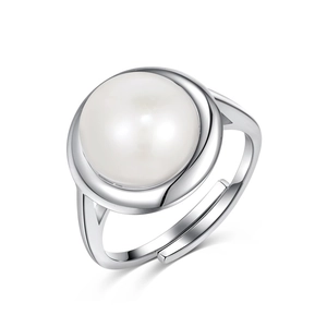 Elegant S925 sterling silver ring with natural freshwater pearl and adjustable open band