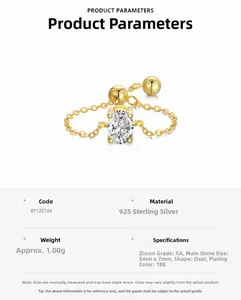 Detailed specs of the 925 silver link ring featuring an oval 5A cubic zirconia gemstone