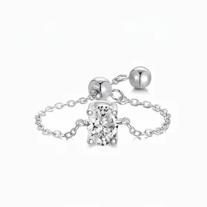 925 Sterling Silver Adjustable Chain Ring For Women Minimalist Zirconia Inlaid Open Ring Jewelry Elegant Finger Ring Gift