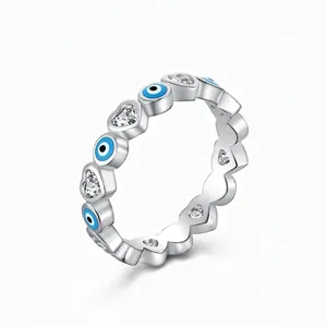 925 Sterling Silver Evil Eye Heart Ring For Women Luxury Zirconia Inlaid Enamel Band Ring Fashion Jewelry Finger Ring Gift
