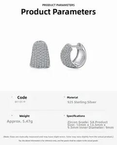 Detail view of S925 sterling silver hoop earrings with full pavé cubic zirconia setting