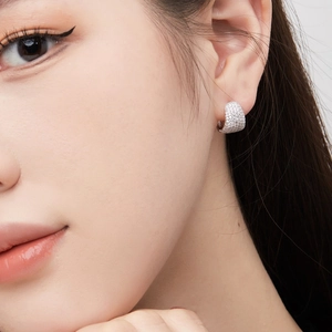 Elegant S925 sterling silver huggie earrings with full micro-paved sparkling cubic zirconia