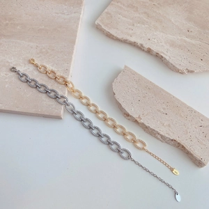 S925 Sterling Silber Armband Set mit funkelnden Zirkonia-Gliedern in Gold und Silber Tönen