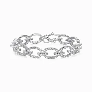 925 Sterling Silber Armband Für Damen Luxus Zirkonia Eingelegt Schweinenase Oval Gliederkette Weißgold Gold Schmuck