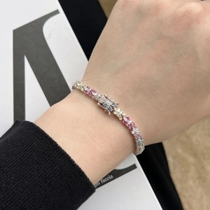 Close-up of S925 silver bracelet featuring colorful zircon stones and secure clasp