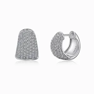 French Minimalist S925 Sterling Silver Huggie Hoop Earrings For Women Micro Pave Zirconia Geometric Round Fashion Jewelry