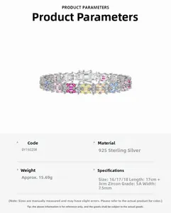 Specifiche tecniche del bracciale tennis in argento 925 con zirconi colorati 5A