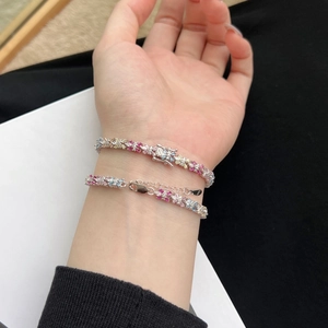Elegant S925 sterling silver bracelet featuring colorful cubic zirconia pave setting for women