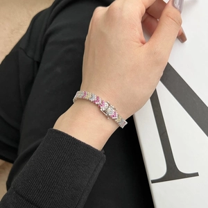 Elegant S925 sterling silver tennis bracelet with colorful zircon stones worn on wrist
