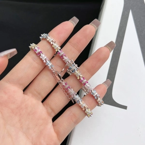 Sparkling S925 sterling silver bracelet with multi-color zircon marquise stones
