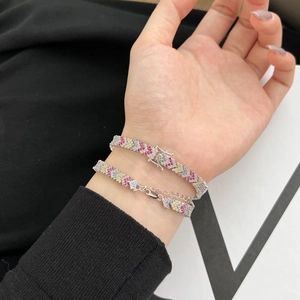 Rainbow V-shaped S925 sterling silver tennis bracelets with colorful zircon stones