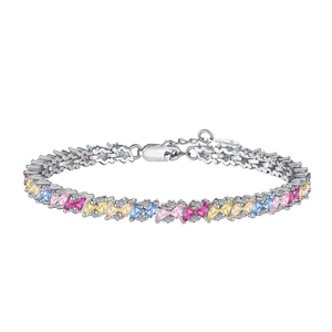 Bracelet en argent sterling S925 avec zircons rectangulaires multicolores et fins diamants