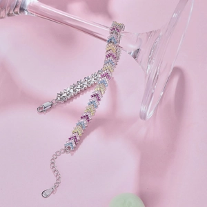 S925 Sterling silver tennis bracelet with colorful zircon stones in a wave pattern