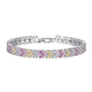 S925 sterling silver tennis bracelet with multicolor V-shape zircon inlay for women