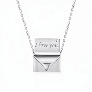 925 Sterling Silver Envelope Pendant Necklace For Women Heart Letter Hidden Message I Love You Secret Romantic Jewelry Gift