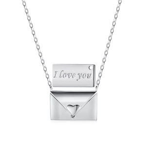 925 silver envelope necklace with heart detail and 'I love you' hidden message