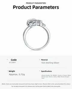 Spécifications de bague nœud en argent S925 avec zircon poire de 4x6mm de grade 5A