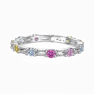 Élégante Bague Ouverte en Argent Sterling S925 avec Strass Colorés Bijoux de Doigt Ajustables Géométriques Creux de Mode pour Accessoires Femme