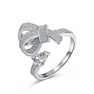 Bague nœud scintillante en argent 925 avec diamant poire pour femme élégante