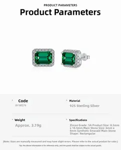 Détails des boucles d'oreilles en argent 925 avec pierre émeraude et zircons blancs