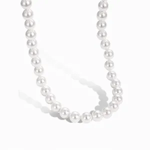 Elegante Süßwasserperlenkette Mit Verschluss Aus 925 Sterlingsilber Französischer Stil Runde Muschelperle Choker Für Damen Luxus