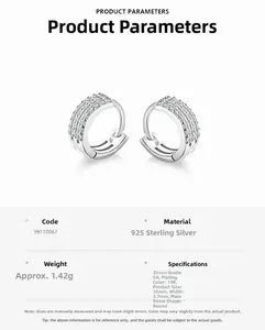 Detailed specs of S925 sterling silver U-shaped hoop earrings with 5A cubic zirconia stones
