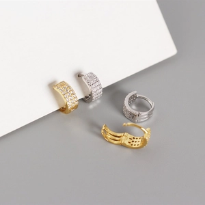 Minimalist S925 sterling silver U-shaped hoop earrings with pave-set zircon stones