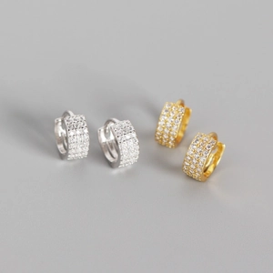 U-shaped S925 sterling silver hoop earrings with pavé zircon in gold and silver finish