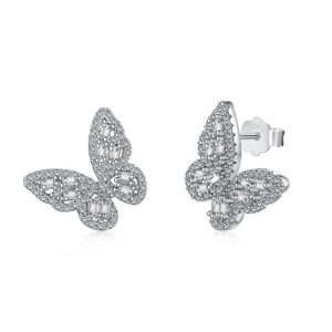 Exquisite S925 sterling silver butterfly stud earrings with sparkling cubic zirconia inlay