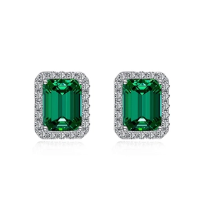 Élégantes boucles d'oreilles halo en argent S925 avec zircon vert émeraude et pierres