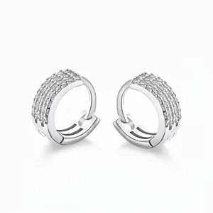 925 Sterling Silver U-Shaped Hinged Hoop Earrings For Women Three-Row Pavé Zirconia Minimalist Fashion Jewelry Accessories