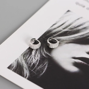 S925 sterling silver U-shaped hoop earrings with triple row micro-set zircon stones