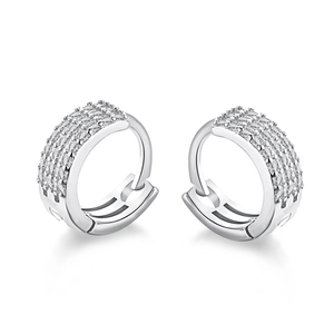 Elegant S925 sterling silver U-shaped hoop earrings with three rows of zircon stones