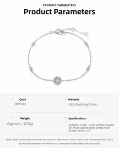Detailed view of 925 sterling silver bracelet with 0.5ct zircon and dimensions info