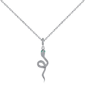 Collier serpent en argent S925 étincelant avec diamants et yeux en pierres précieuses vertes