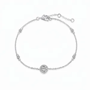 925 Sterling Silver Round Halo Zirconia Bracelet For Women Minimalist Dainty Adjustable Chain Link Light Luxury Jewelry Gift